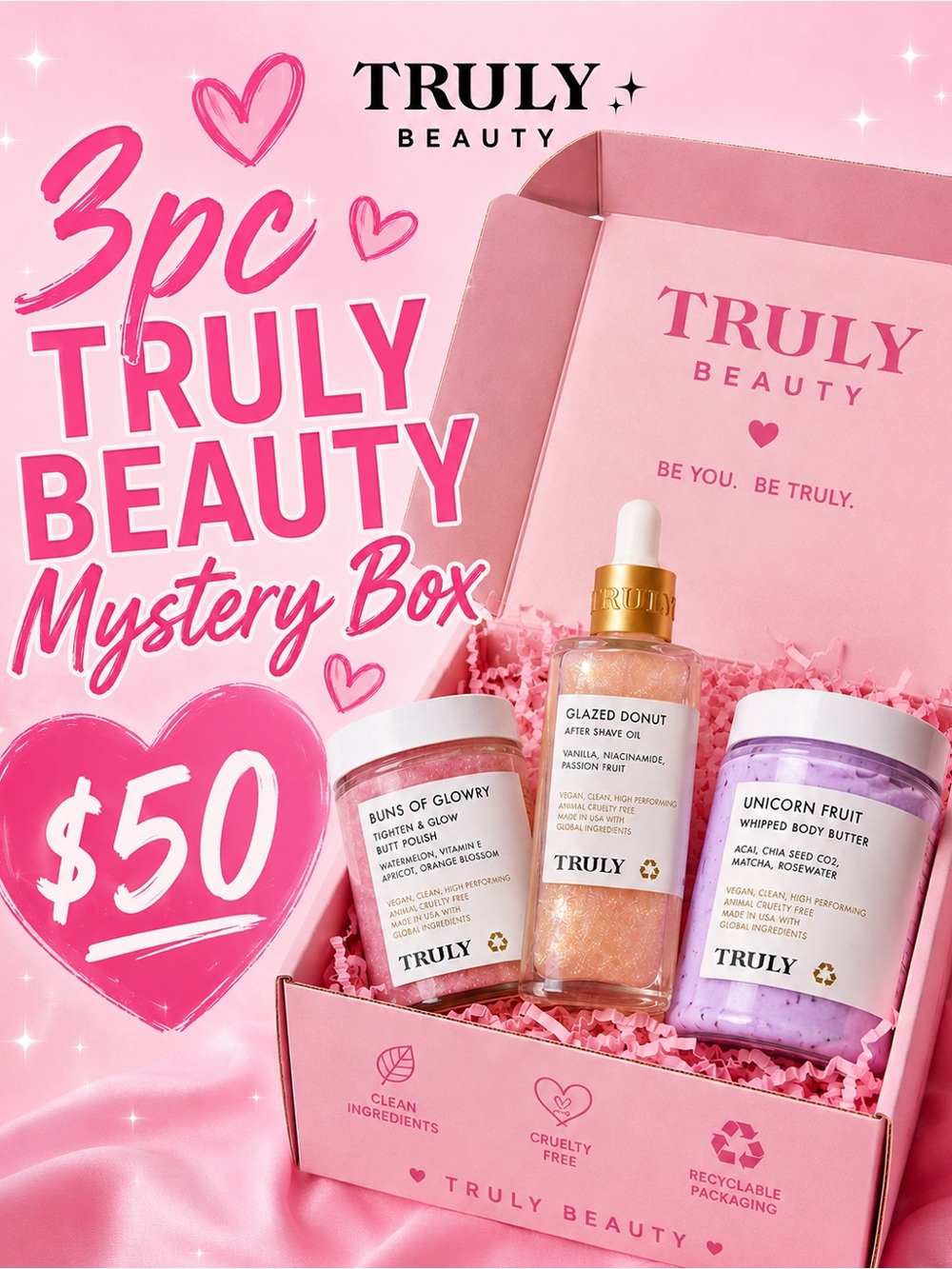 TRULY Beauty 3pc Mystery Box - Pink, Gold, Purple